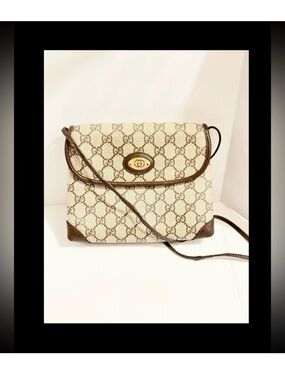 Gucci Beige GG Monogram Crossbody with Brown Trim and Gold Hardware